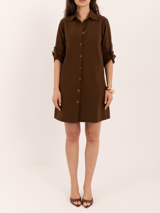 Braunes Hemdblusenkleid aus Baumwolle, Mini
