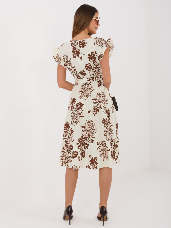 Braunes ausgestelltes Midi-Kleid mit Gürtel und Volant