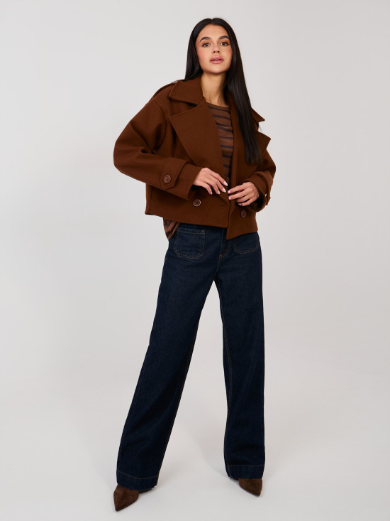 Braunes gestreiftes Baumwoll-T-Shirt mit kurzem Ärmel