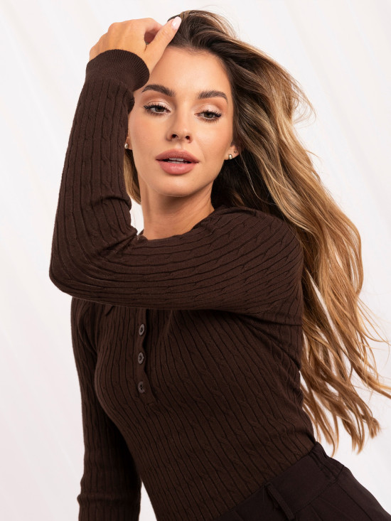 Brauner Polo-Pullover mit Kragen und Knöpfen