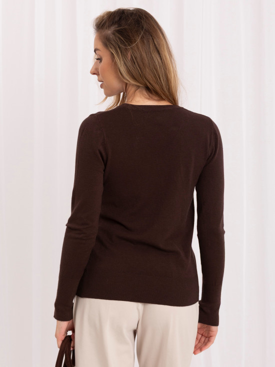 Eleganter brauner Pullover mit V-Ausschnitt und Knöpfen