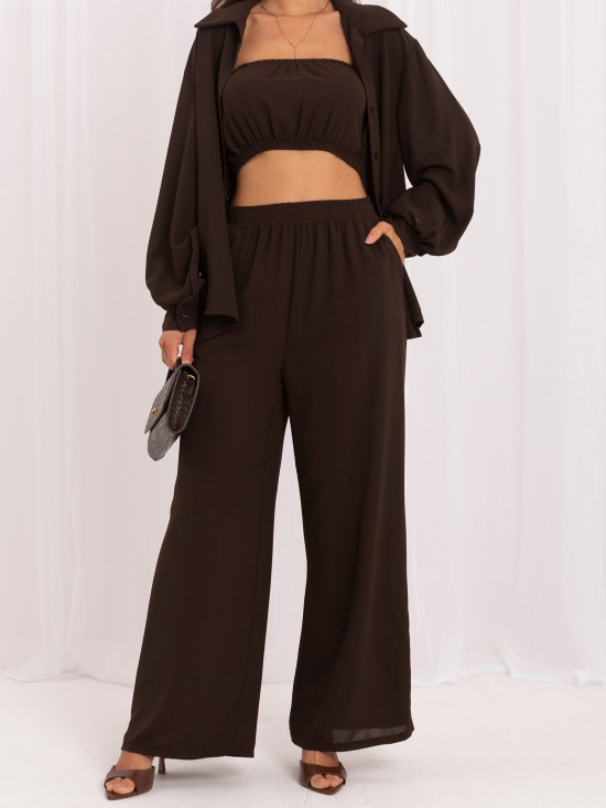 Braunes dreiteiliges Set mit Top, Hemd und Hose
