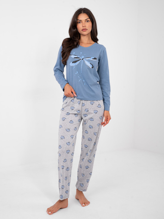 Damen-Baumwollpyjama mit Print und Knöpfen