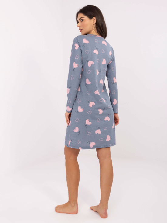 Damen-Nachthemd mit langen Ärmeln, dunkelblau, aus Baumwolle