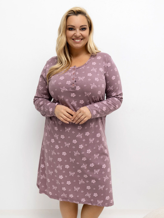 Damen-Nachthemd mit Print und Knöpfen, rosa