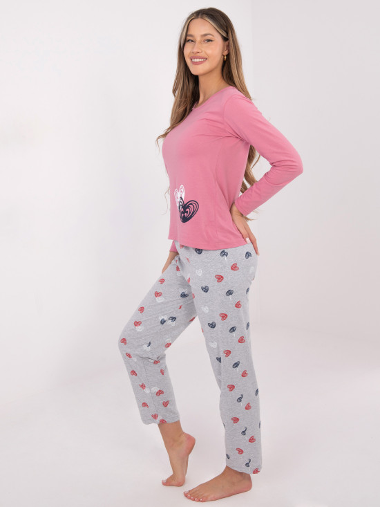 Damen Baumwoll-Pyjama mit Print, rosa