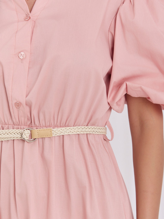 Oranges ausgestelltes Midi-Kleid mit Gürtel und Volant