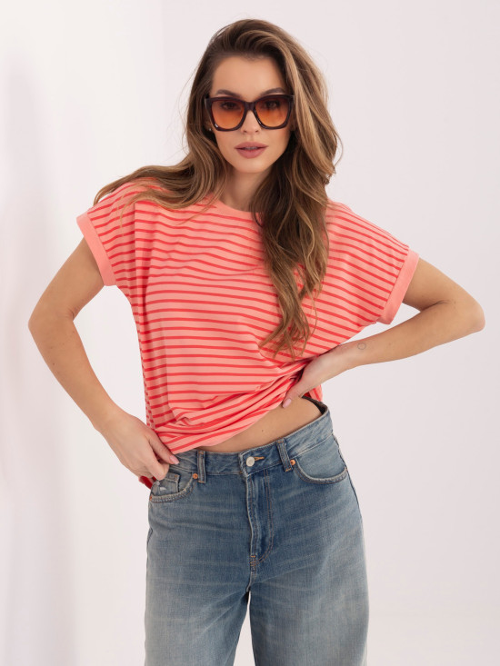 Gestreiftes oranges T-Shirt mit kurzem Ärmel