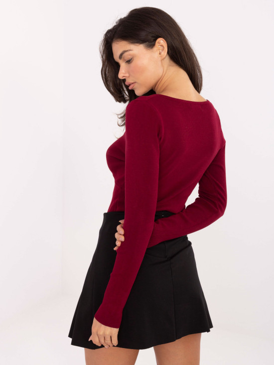 Eleganter bordeauxfarbener Pullover mit V-Ausschnitt