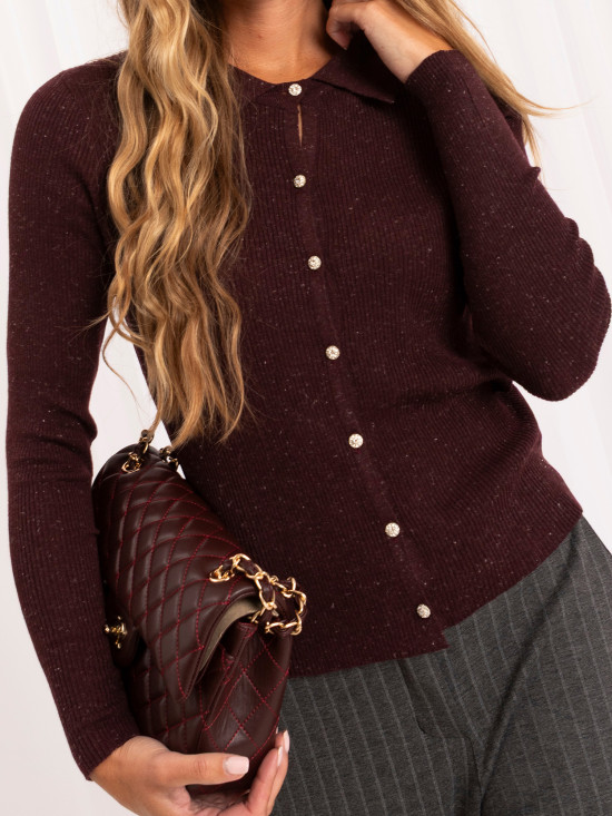 Eleganter bordeauxfarbener Pullover mit Kragen und Knöpfen