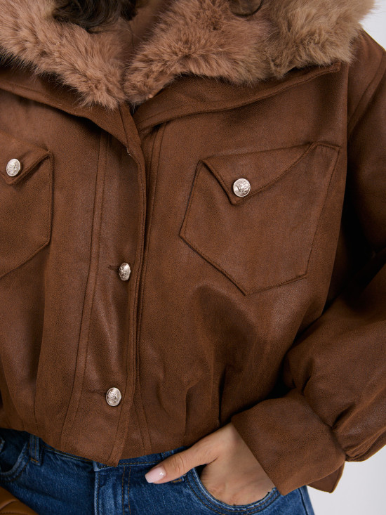 Kurze braune Bomberjacke mit Kragen