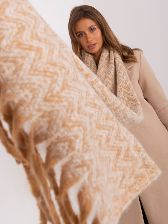 Beige geometrischer Schal mit Fransen