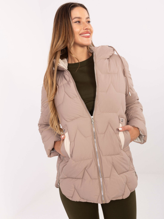 Beige Übergangsjacke mit Kapuze