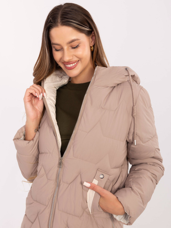 Beige Übergangsjacke mit Kapuze
