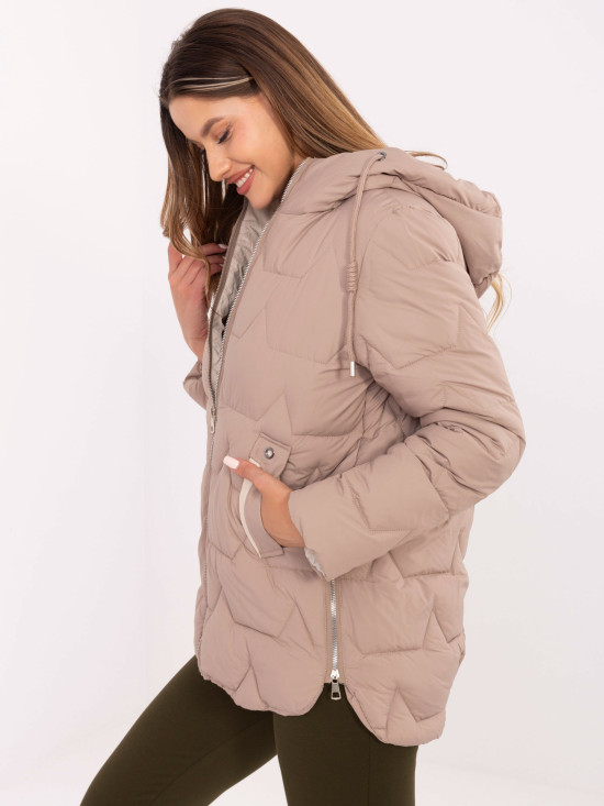Beige Übergangsjacke mit Kapuze