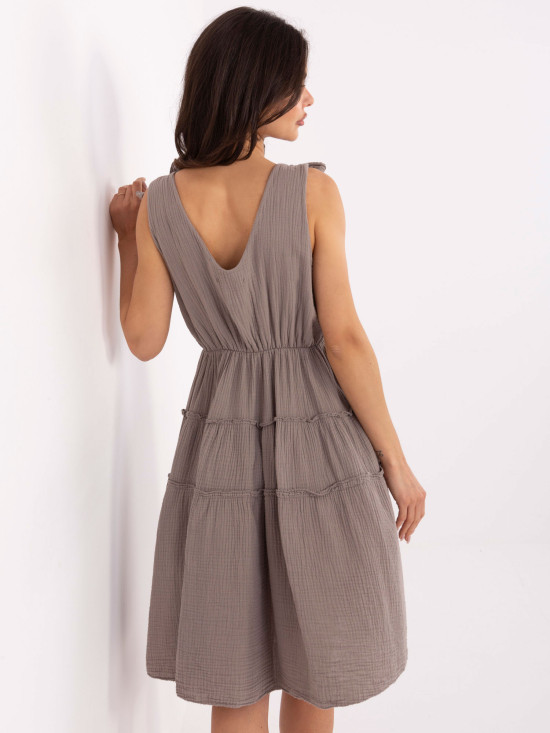 Beige ausgestellte Kleid mit Bindung