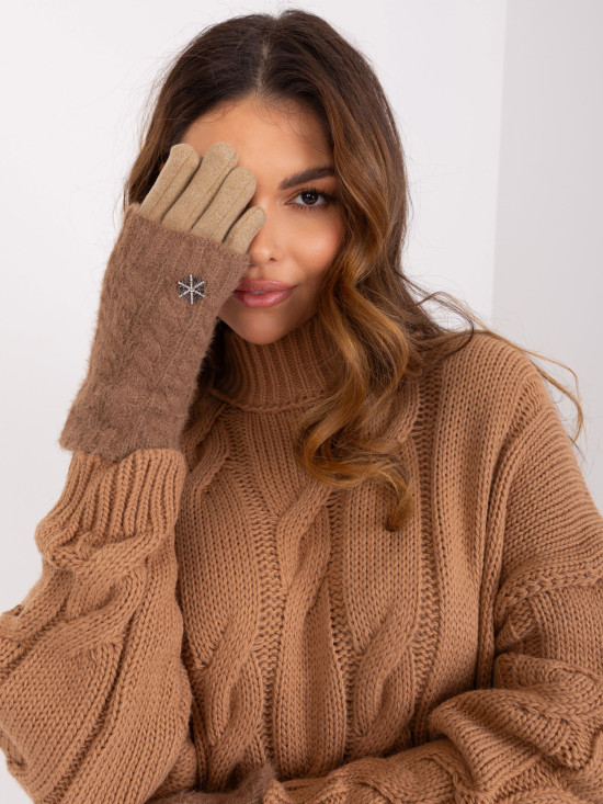 Beige Handschuhe mit glattem Muster