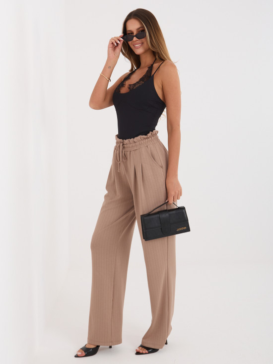 Beige Jogginghose mit Streifen und hohem Bund