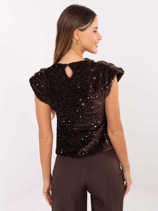Elegante braune Bluse mit Paillettenapplikation