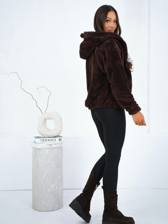 Damen-Kapuzenpullover in Braun mit Reißverschluss