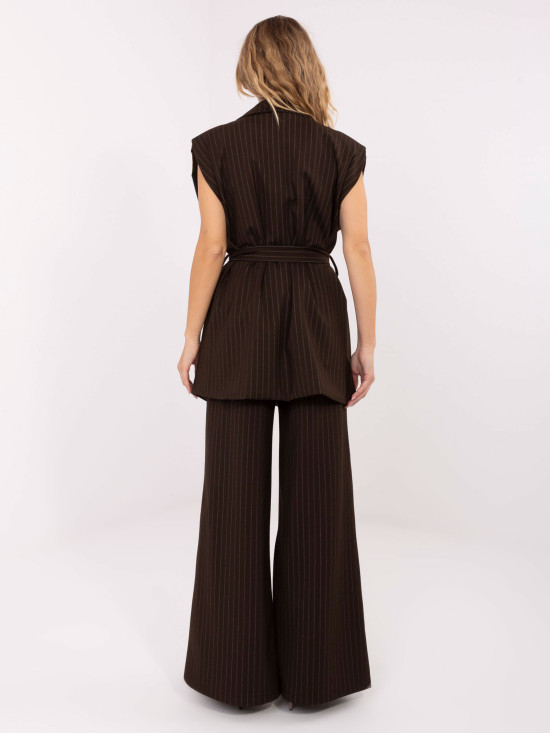 Elegante braune gestreifte Weste mit Gürtel