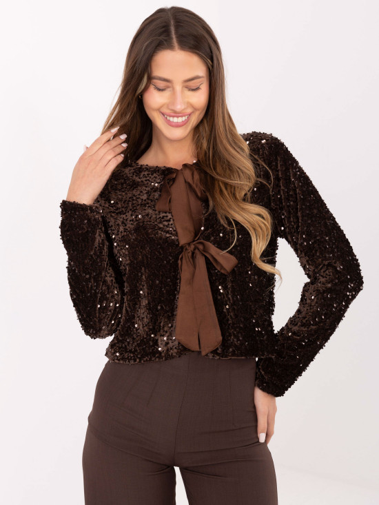 Eleganter kurzer Cardigan mit Pailletten und Futter, braun