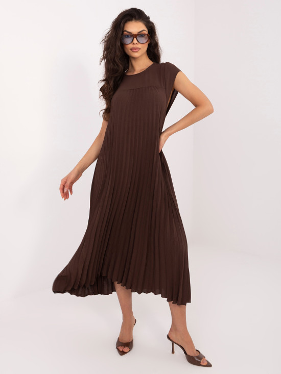 Braunes ärmelloses Midi-Kleid mit Knöpfen