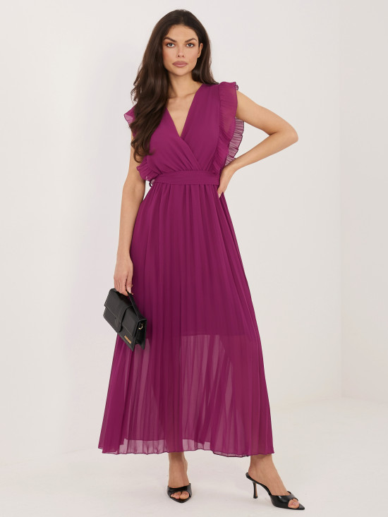 Ausgestelltes Midi-Kleid in Dunkellila mit Gürtel