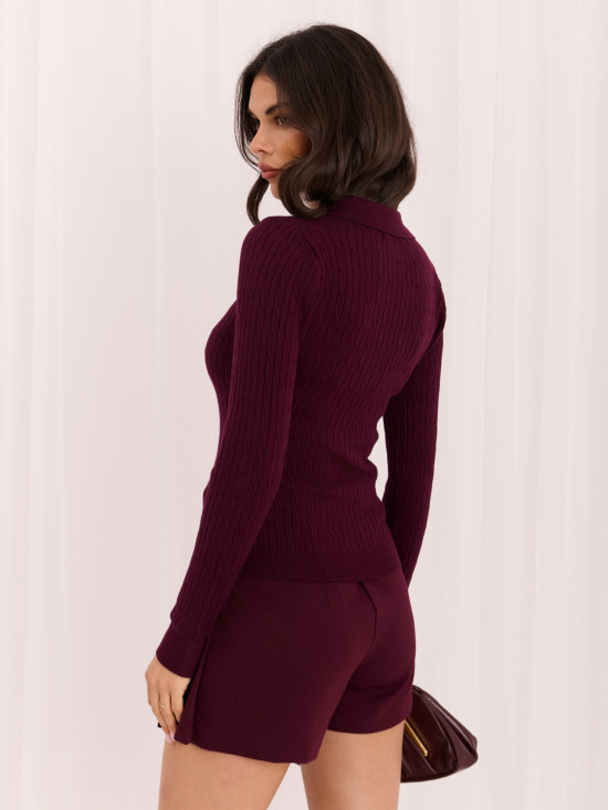 Lila Polopullover mit Kragen und Knöpfen