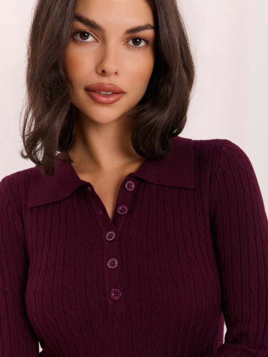 Lila Polopullover mit Kragen und Knöpfen