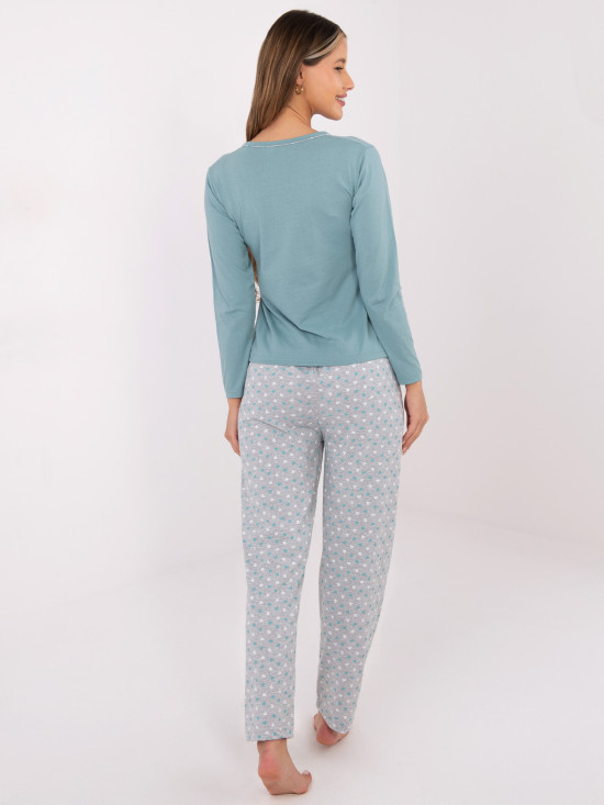 Damen-Baumwollpyjama mit Print, mintgrün