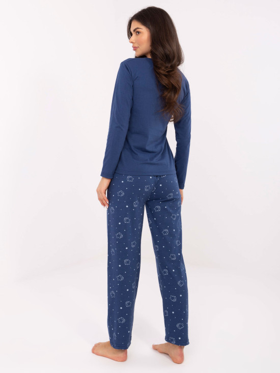 Damen-Pyjama mit langen Ärmeln in Dunkelblau