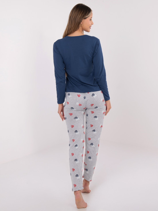 Damen-Pyjama aus Baumwolle mit Print, dunkelblau