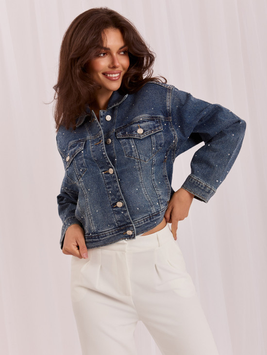Jeansjacke mit Applikation in Dunkelblau