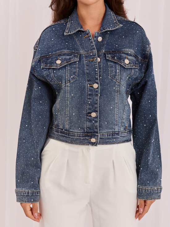 Jeansjacke mit Applikation in Dunkelblau