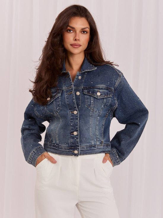Jeansjacke mit Applikation in Dunkelblau