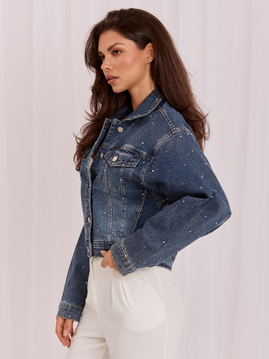 Jeansjacke mit Applikation in Dunkelblau