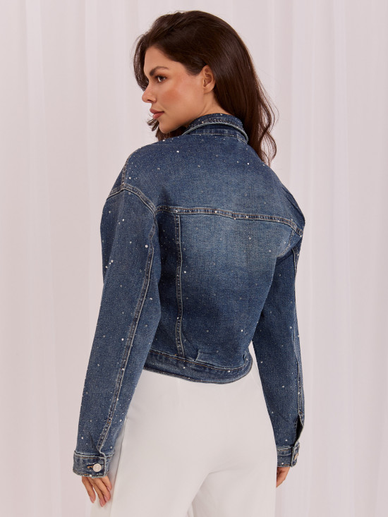 Jeansjacke mit Applikation in Dunkelblau