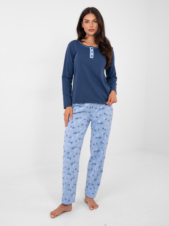 Damen-Pyjama mit Blumenmuster, blau