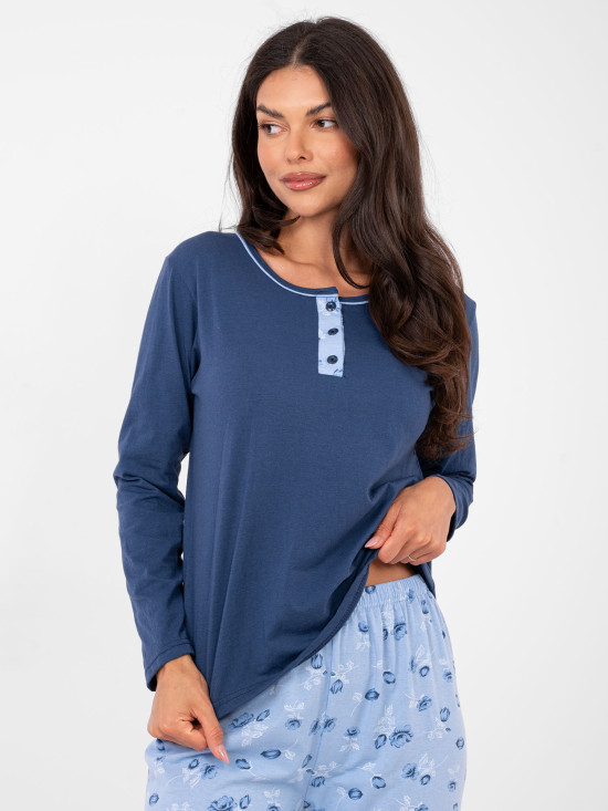 Damen-Pyjama mit Blumenmuster, blau