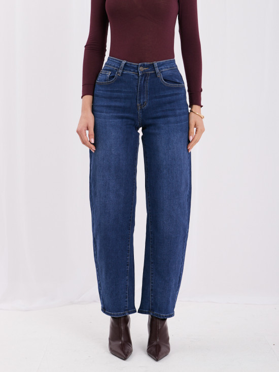 Dunkelblaue Mom Jeans mit hohem Bund