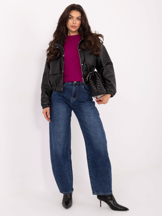 Damen-Balloon-Fit-Jeans mit hohem Bund, dunkelblau