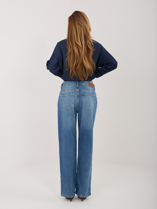 Damen-Jeans mit geradem Bein und Seitenstreifen, dunkelblau