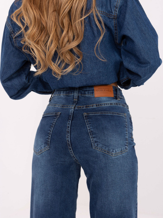Damen-Jeans mit weitem Bein und hohem Bund – dunkelblau