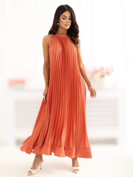 Oranges Midi-Cocktailkleid ohne Ärmel