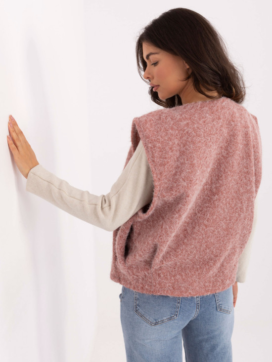 Modische dunkelrosa Strickweste mit Taschen