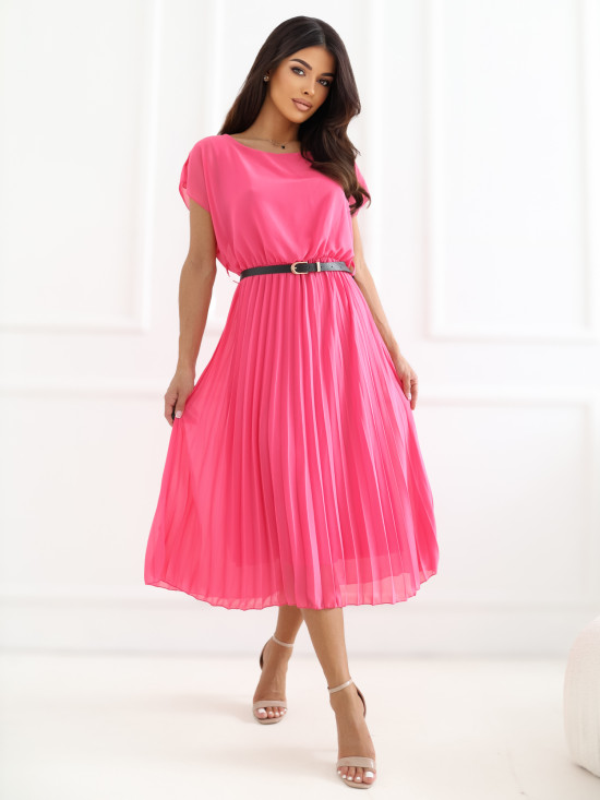 Plissiertes Midikleid in Rosa mit Gürtel