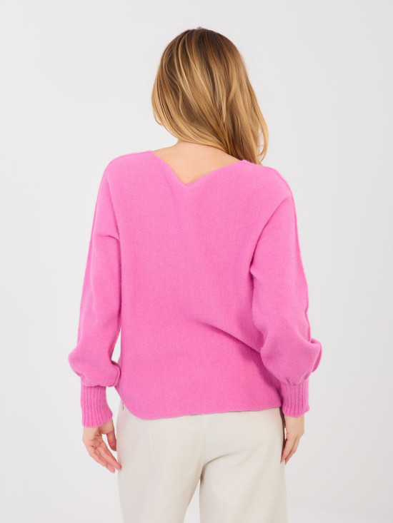 Rosa Pullover mit V-Ausschnitt und Ballonärmeln