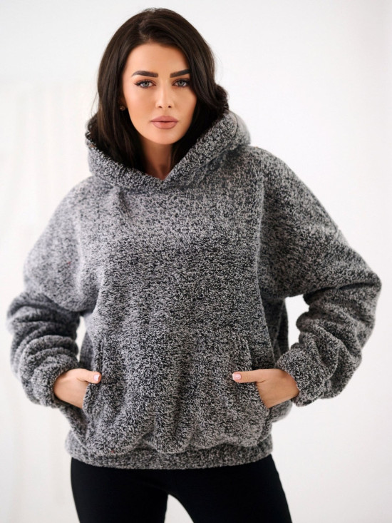 Damen Hoodie in Dunkelgrau mit Kapuze und Tasche