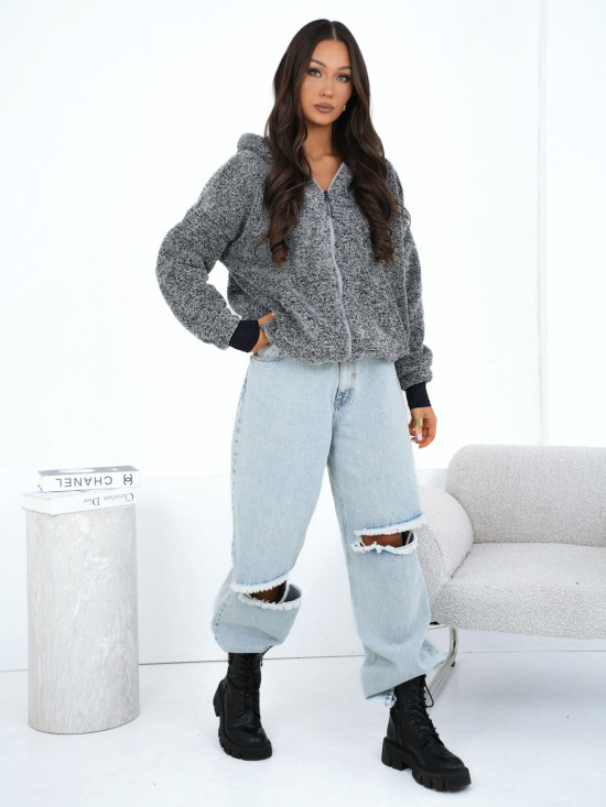 Damen-Kapuzenpullover in Grau mit Reißverschluss